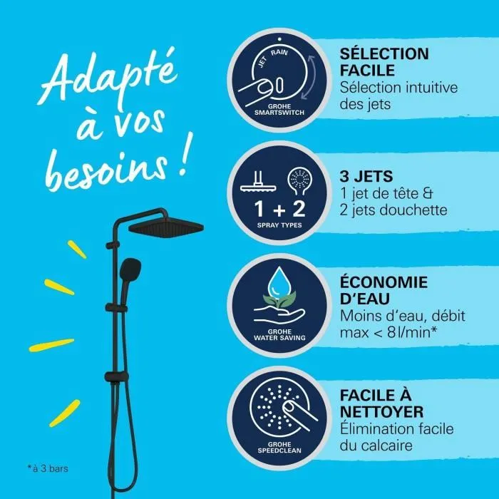 Grohe 266982431 Columna de Ducha Vitalio Comfort 250 con Desviador Manual, Ahorro de Agua, Negro Mate