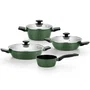 Monix M509900 Pack Batería de Cocina Forest - Cazo 16cm, Cacerolas Bajas 24 y 28cm, Cacerolas 20cm en Acero Inoxidable Apta Inducción