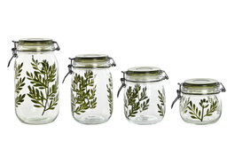 DKD Home Decor Set de 4 Botes de Cristal y Hierro Botánico Verde