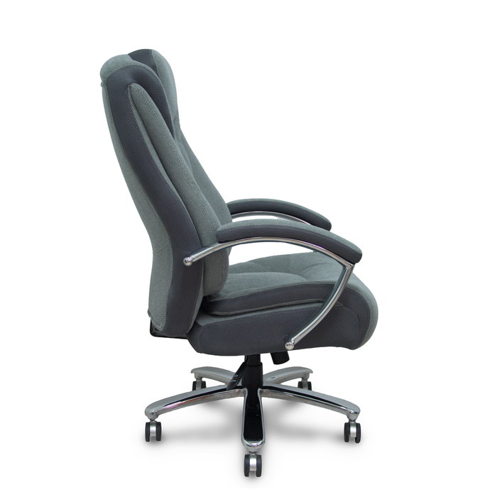 Sillón Ergo531 con mecanismo Basculante tapizada con Tela color Gris. Equipado con Base cromada, Brazos fijos, Cabecero Fijo y Ruedas de nailon de 60mm