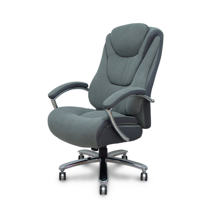 Sillón Ergo531 con mecanismo Basculante tapizada con Tela color Gris. Equipado con Base cromada, Brazos fijos, Cabecero Fijo y Ruedas de nailon de 60mm