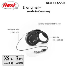 Flexi Classic XS Cordon Negro 3m para hasta 8kg