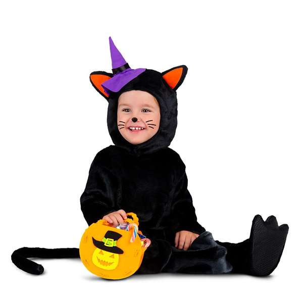My Other Me Disfraz Gatito con Calabaza Talla 12-24 Meses Mono Gorro Cubrebotas Cola Bolsito Negro