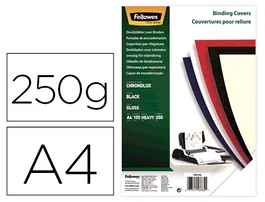 Fellowes Tapa Encuadernacion Cartón Brillo Negro DIN A4 250 gr Pack 100 Unidades