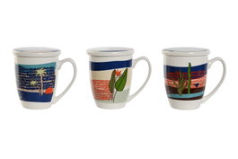DKD Home Decor Tazas de Porcelana Teide 2023 Surtidas, 380ml (Pack de 3) Axul y Verde