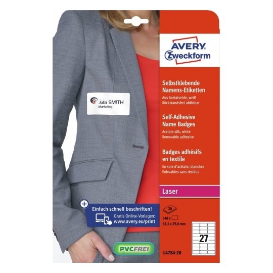AVERY Zweckform L4784-20 Etiquetas de nombres blancas 63,5 x 29,6 mm