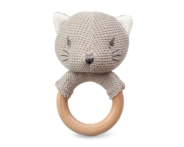 KioKids Mordedor Gatito de Madera Haya y Algodón 100% Gris. Colección Cotton Friends. Seguro y Ecológico para Bebés +3 meses KioKids Mordedor Gatito de Madera Haya y Algodón 100% Gris. Colección Cotton Friends. Seguro y Ecológico para Bebés +3 meses