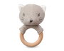 KioKids Mordedor Gatito de Madera Haya y Algodón 100% Gris. Colección Cotton Friends. Seguro y Ecológico para Bebés +3 meses