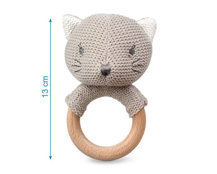 KioKids Mordedor Gatito de Madera Haya y Algodón 100% Gris. Colección Cotton Friends. Seguro y Ecológico para Bebés +3 meses KioKids Mordedor Gatito de Madera Haya y Algodón 100% Gris. Colección Cotton Friends. Seguro y Ecológico para Bebés +3 meses
