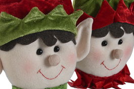 DKD Home Decor Figura Navidad Tradicional Rojo Verde Elfo Puerta Poliester 9 x 33 x 22 cm (6 Unidades)