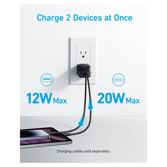 Anker Cargador 323 33W 1x USB-A 1x USB-C PIQ 3.0 Negro