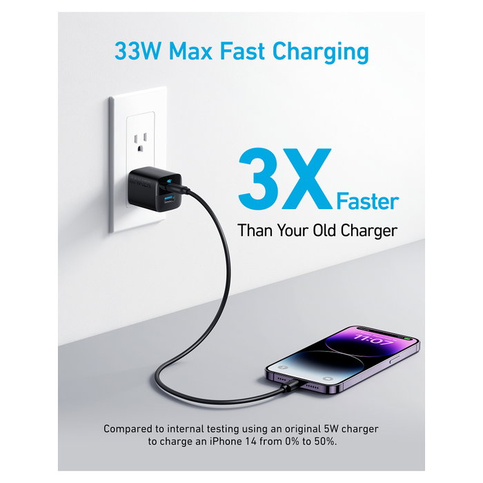 Anker 323 Cargador de 33W con 1 USB-A y 1 USB-C, Negro