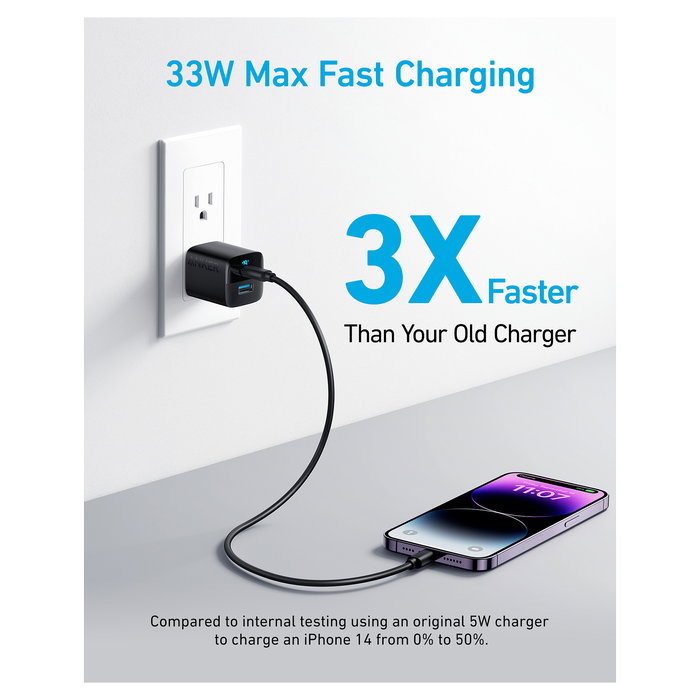 Anker Cargador 323 33W 1x USB-A 1x USB-C PIQ 3.0 Negro