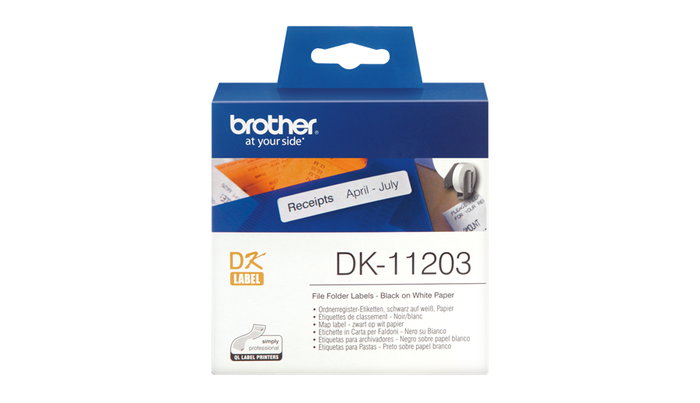 Brother DK11203 Etiquetas Precortadas para Carpetas 17x87mm (300 Unidades) Brother DK11203 Etiquetas Precortadas para Carpetas 17x87mm (300 Unidades)