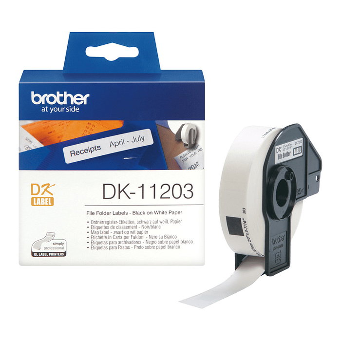 Brother DK11203 Etiquetas Precortadas para Carpetas 17x87mm (300 Unidades) Brother DK11203 Etiquetas Precortadas para Carpetas 17x87mm (300 Unidades)