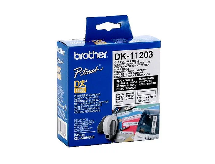 Brother DK11203 Etiquetas Precortadas para Carpetas 17x87mm (300 Unidades) Brother DK11203 Etiquetas Precortadas para Carpetas 17x87mm (300 Unidades)