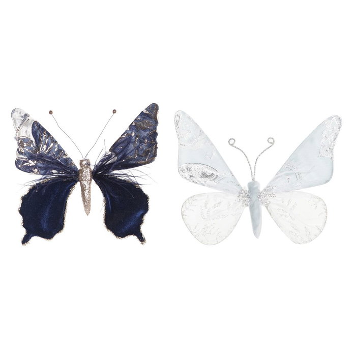 DKD Home Decor Set de 2 Figuras de Mariposa en Poliéster, Azul DKD Home Decor Set de 2 Figuras de Mariposa en Poliéster, Azul