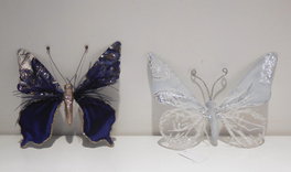 DKD Home Decor Set de 2 Figuras de Mariposa en Poliéster, Azul