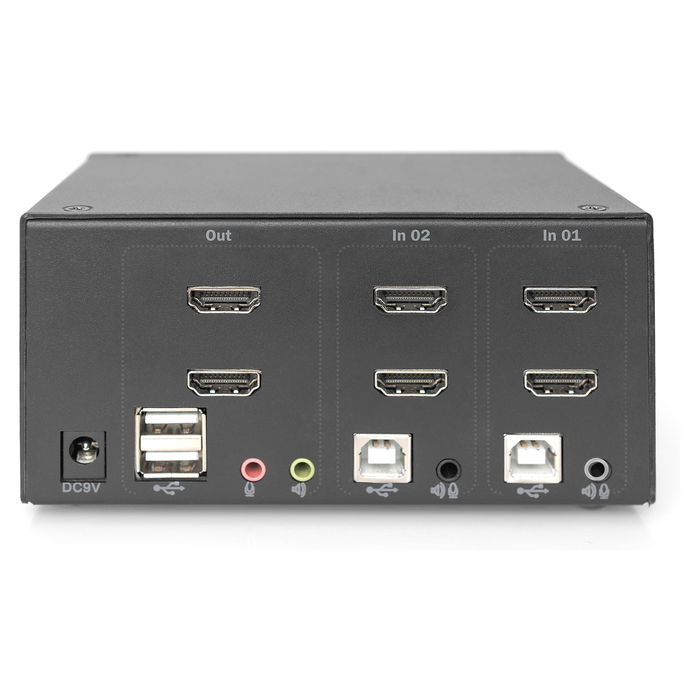 Digitus DS-12860 KVM-Switch 2-Port, Pantalla Dual, 4K HDMI, 3840 x 2160 Píxeles, Negro