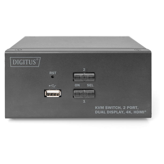 Digitus DS-12860 KVM-Switch 2-Port, Pantalla Dual, 4K HDMI, 3840 x 2160 Píxeles, Negro