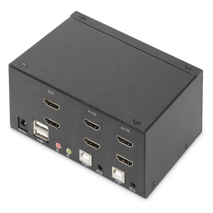 Digitus DS-12860 KVM-Switch 2-Port, Pantalla Dual, 4K HDMI, 3840 x 2160 Píxeles, Negro