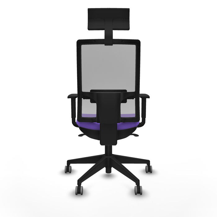 Silla de oficina Horna con mecanismo Sincro tapizada con Tela color Lila y malla color Gris. Equipada con lumbar 1D, Brazos 1D, Cabecero Fijo y Ruedas 65 mm parqué Silla de oficina Horna con mecanismo Sincro tapizada con Tela color Lila y malla color Gris. Equipada con lumbar 1D, Brazos 1D, Cabecero Fijo y Ruedas 65 mm parqué