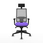 Silla de oficina Horna con mecanismo Sincro tapizada con Tela color Lila y malla color Gris. Equipada con lumbar 1D, Brazos 1D, Cabecero Fijo y Ruedas 65 mm parqué