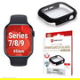 Displex Protector de Pantalla Full Body, Cristal Templado 10H Resistente Golpes y Agua IP68, Compatible con Apple Watch Series 9, 8, 7 de 45mm, Negro