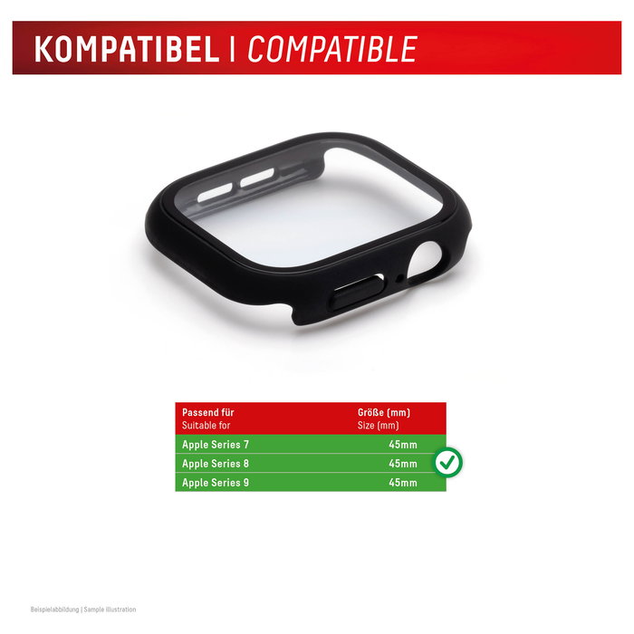 Displex Protector de Pantalla Full Body, Cristal Templado 10H Resistente Golpes y Agua IP68, Compatible con Apple Watch Series 9, 8, 7 de 45mm, Negro