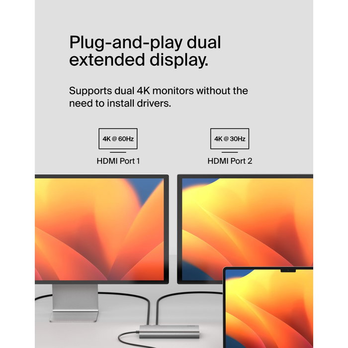 Belkin INC015BTSGY-CZ Hub USB-C 8 en 1 con doble HDMI 4K y carga 100 W