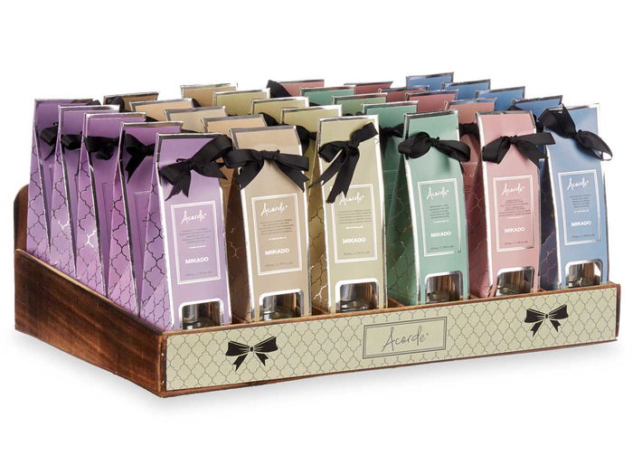Acorde Mikado 50 ml 6 Fragancias Surtidas Aromas Frutos Silvestres Roble Cardamomo Mimosa Mandarina Lima Magnolia Uva Negra Rosas Rojas Madera 5.7x21x5.7 cm (Set de 30)