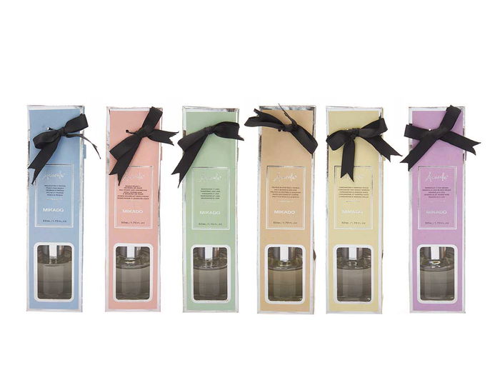 Acorde Mikado 50 ml 6 Fragancias Surtidas Aromas Frutos Silvestres Roble Cardamomo Mimosa Mandarina Lima Magnolia Uva Negra Rosas Rojas Madera 5.7x21x5.7 cm (Set de 30)
