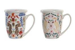 DKD Home Decor Tazas de Porcelana Garza y Tigre Multicolor, Set de 2