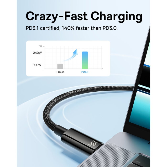 Baseus Cable Tungsten Gold USB-C a USB-C 240W 2m Negro Baseus Cable Tungsten Gold USB-C a USB-C 240W 2m Negro