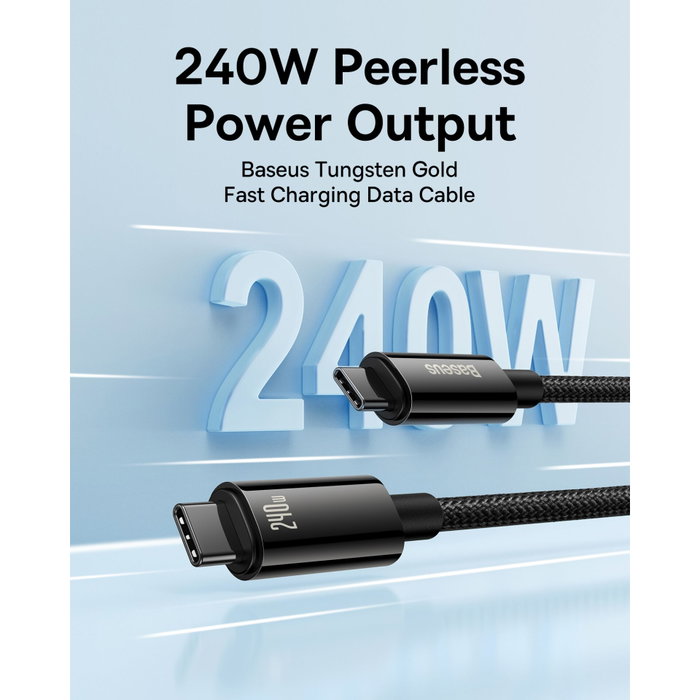 Baseus Cable Tungsten Gold USB-C a USB-C 240W 2m Negro Baseus Cable Tungsten Gold USB-C a USB-C 240W 2m Negro