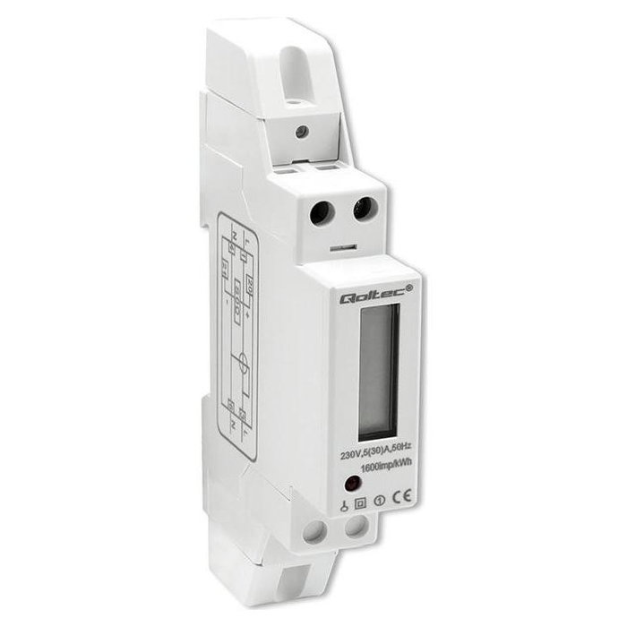 Qoltec Medidor Electrónico Monofásico para Carril DIN 230V 30A LCD