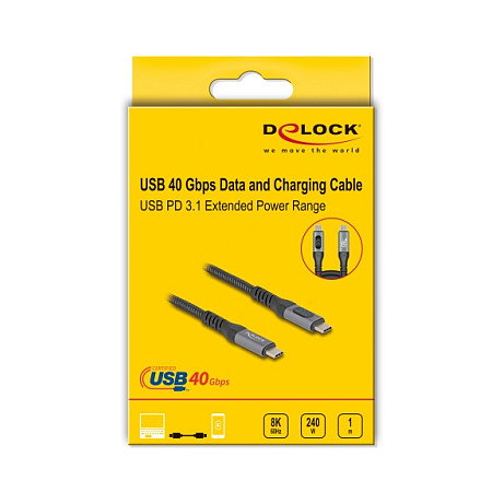 DeLOCK Cable coaxial USB 40 Gbps USB-C a USB-C 1 m Negro