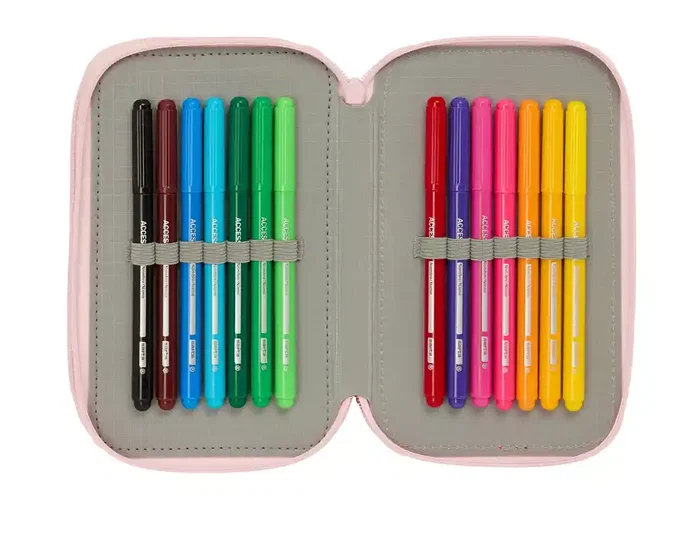 Safta Plumier Escolar Glowlab Frutitas Triple Cremallera 37 Piezas