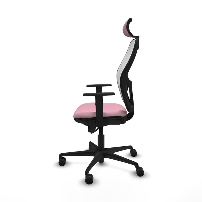 Silla de oficina Jorquera con mecanismo Sincro tapizada con Tela color Rosa y malla color Blanco. Equipada con lumbar 1D, Brazos 1D, Cabecero 2D y Ruedas 65mm nailon Silla de oficina Jorquera con mecanismo Sincro tapizada con Tela color Rosa y malla color Blanco. Equipada con lumbar 1D, Brazos 1D, Cabecero 2D y Ruedas 65mm nailon