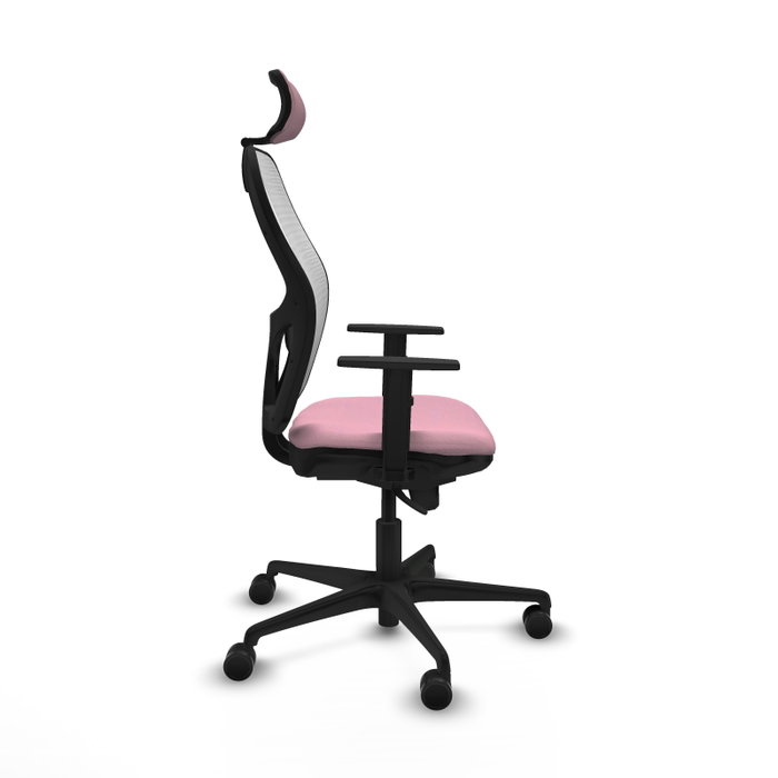 Silla de oficina Jorquera con mecanismo Sincro tapizada con Tela color Rosa y malla color Blanco. Equipada con lumbar 1D, Brazos 1D, Cabecero 2D y Ruedas 65mm nailon Silla de oficina Jorquera con mecanismo Sincro tapizada con Tela color Rosa y malla color Blanco. Equipada con lumbar 1D, Brazos 1D, Cabecero 2D y Ruedas 65mm nailon