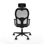 Silla de oficina Jorquera con mecanismo Sincro tapizada con Tela color Rosa y malla color Blanco. Equipada con lumbar 1D, Brazos 1D, Cabecero 2D y Ruedas 65mm nailon