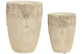 DKD Home Decor Set de 2 Jarrones de Cemento Barroco Desgastado Blanco Rozado