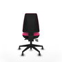 Silla de oficina Elche con mecanismo Asincro tapizada con Similpiel color Rosa. Equipada con Base piramidal negra, Sin brazos y Ruedas 65 mm parqué