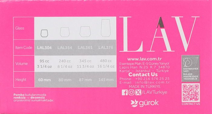 Lav Set 6 Vasos Chupito 95 cc 5x6x6 cm (12 Cajas)