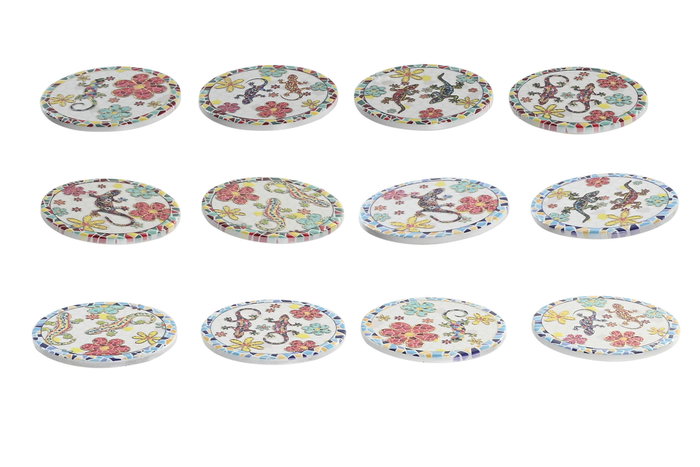 DKD Home Decor Posavasos de Dolomita Lagartija 12x12x0,5 cm - Set de 12