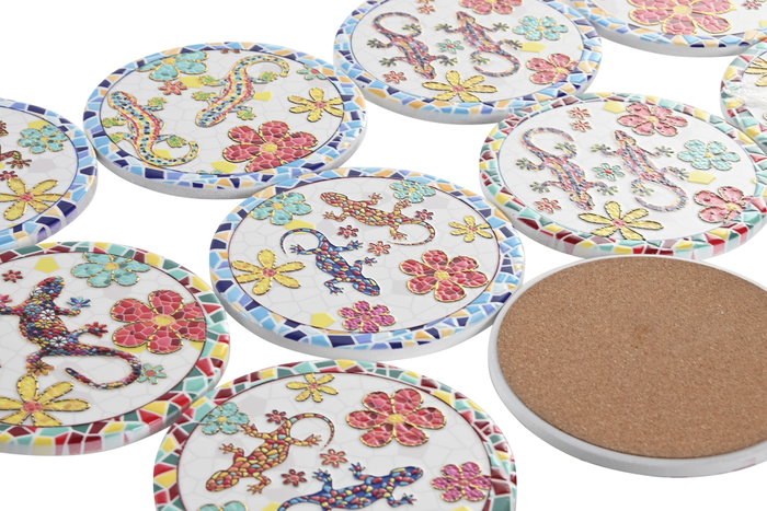 DKD Home Decor Posavasos de Dolomita Lagartija 12x12x0,5 cm - Set de 12