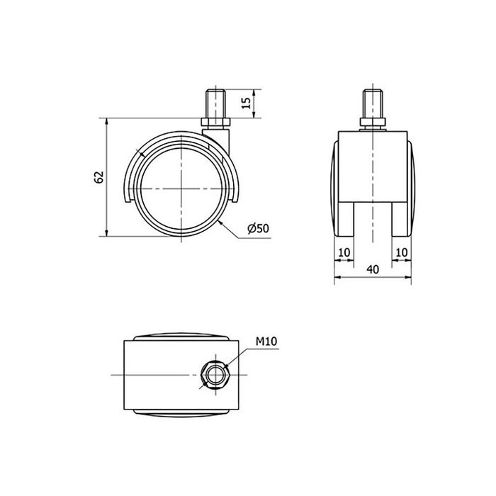 Ruedas Alex Rueda Giratoria Negro/Gris Carga 50kg Espiga 10 x 15 mm Ø 5 cm Ruedas Alex Rueda Giratoria Negro/Gris Carga 50kg Espiga 10 x 15 mm Ø 5 cm