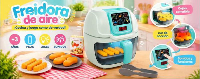 Jugatoys Air fryer ¡la comida cambia de color!, con luces y sonidos