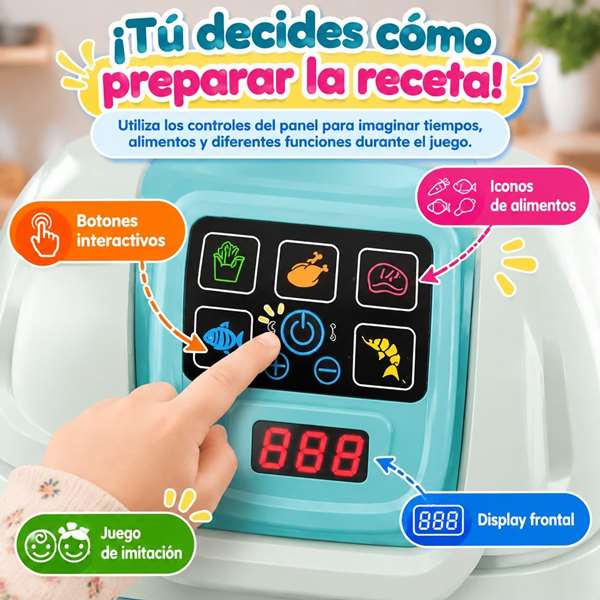 Jugatoys Air fryer ¡la comida cambia de color!, con luces y sonidos
