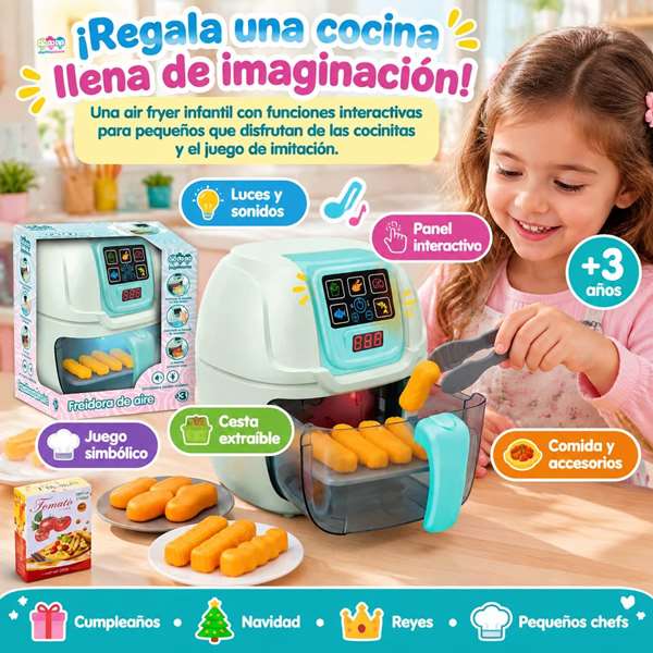 Jugatoys Air fryer ¡la comida cambia de color!, con luces y sonidos